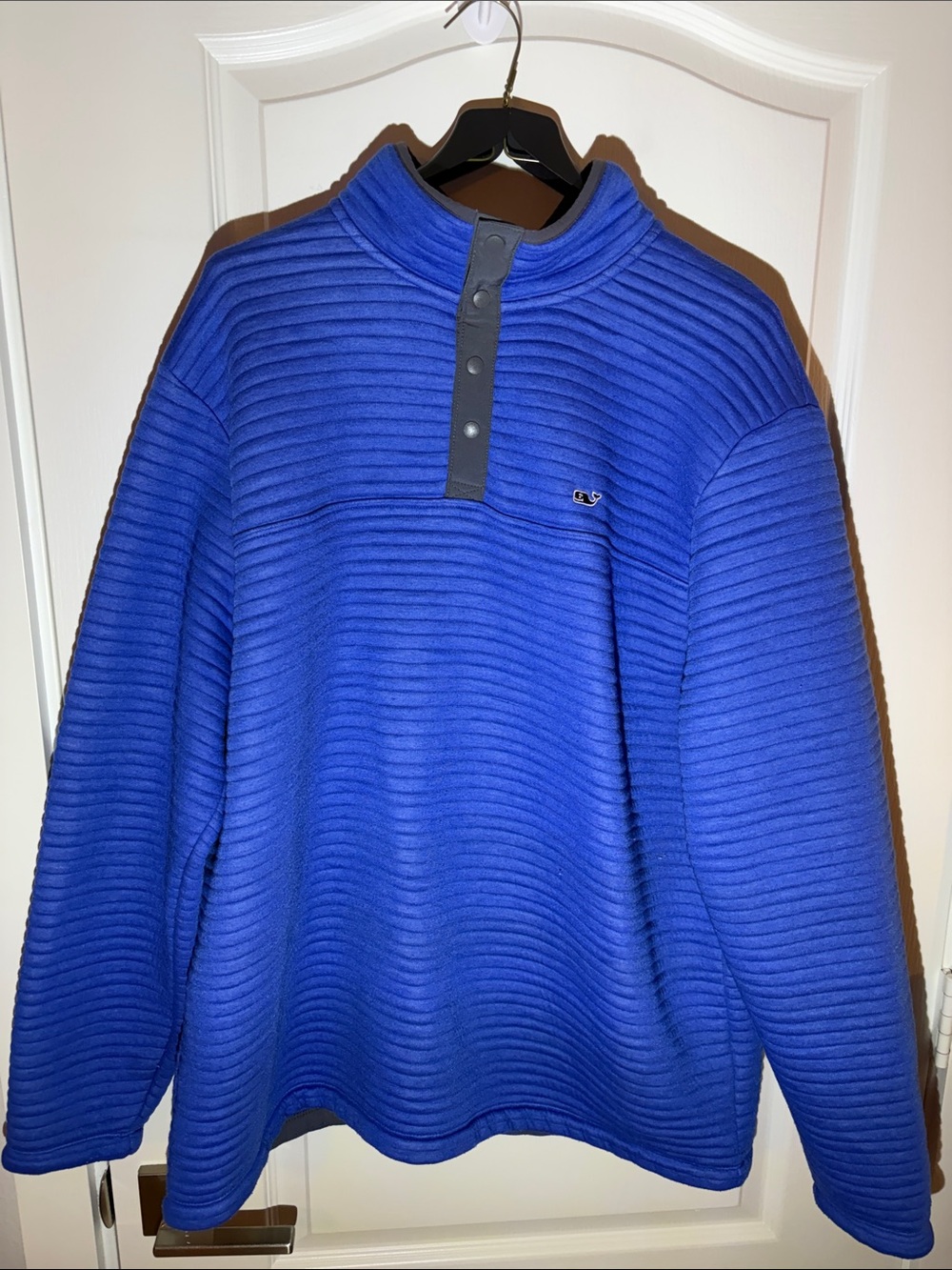 Vineyard Vines Men's Royal Blue Quilted Zip-Style Snap Pullover